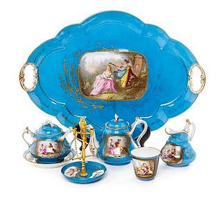 A Sevres Style Porcelain Tea Service for One, Width of tray 18 inches.