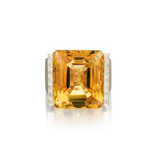 A 14K Gold Citrine and Diamond Ring