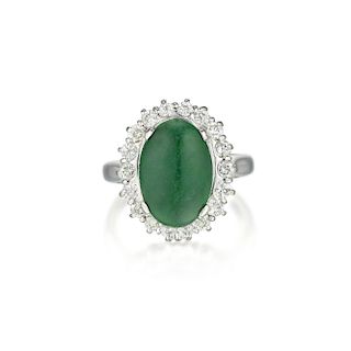 A Platinum Jade and Diamond Ring