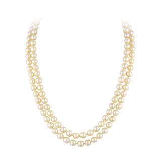 A Double Strand Pearl and Diamond Necklace