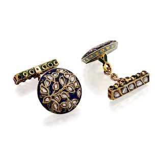 Antique Indian 22K Gold-Filled Diamond Cuff-Links