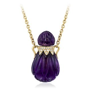 A 14K Gold Amethyst DiamondÊ Perfume Bottle Pendant Necklace