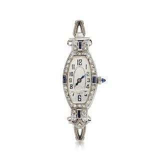 Art Deco Platinum Stainless Steel Diamond and Synthetic Sapphire Ladies Dress Watch