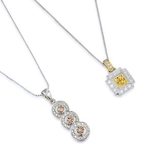 A Group of 14K Gold Diamond Pendant Necklaces