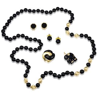 A Group of 14K Gold Onyx Jewelry