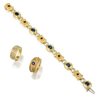 A Group of 14K Gold Sapphire Ruby and Diamond Jewelry