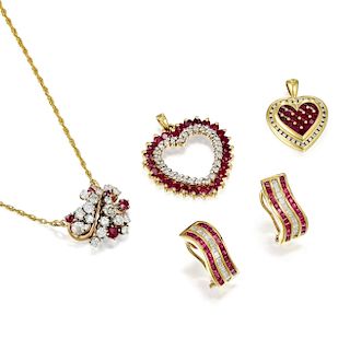 A Group of Gold Diamond and Ruby Jewelry