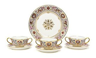 A Sevres Style Porcelain Luncheon Service, after the Chateau de Fontainebleau Service, Diameter of luncheon plate 9 1/2 inches.