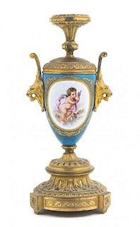 A Sevres Style Gilt Bronze Mounted Porcelain Vase, Height 11 1/2 inches.