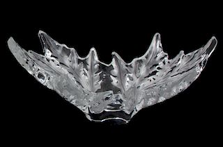A Lalique Molded and Frosted Glass Champs Elysees Bowl Height 7 1/2 x width 18 inches.