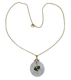 22K 14K Gold Green White Stone Pendant Necklace