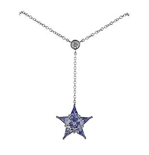 Tiffany &amp; Co Platinum Diamond Sapphire Star Pendant Necklace