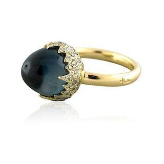 Pomellato Chimera 18k Gold Diamond Blue Topaz Ring