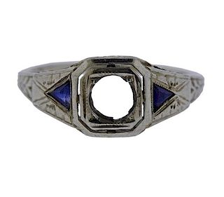 Art Deco 18K Gold Blue Stone Engagement Ring Mounting