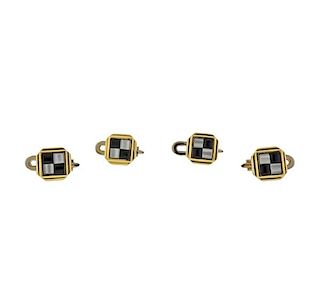 Victor Mayer 18k Gold Mother of Pearl Onyx Stud Set