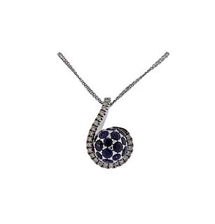 Garavelli Sapphire Diamond 18k Gold Pendant Necklace