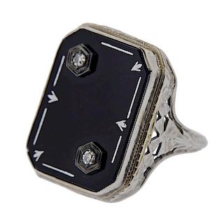 Art Deco 18k Gold Diamond Onyx Ring 