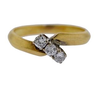 18k Gold Three Stone Diamond Ring 