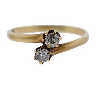 Antique 14k Gold Diamond Two Stone Ring 