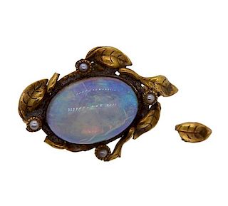 Antique 10K Gold Opal Pearl Brooch