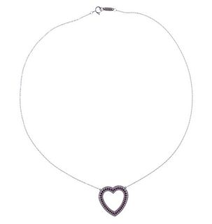 Tiffany &amp; Co 18k Gold Diamond Pink Sapphire Heart Necklace 