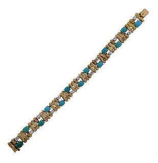 Van Cleef &amp; Arpels 18k Gold Diamond Turquoise Bracelet 