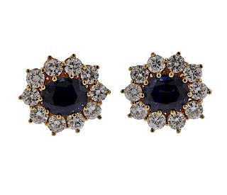 18k Gold Diamond Sapphire Stud Earrings 