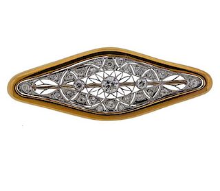 Art Deco Platinum 18k Gold Diamond Brooch by