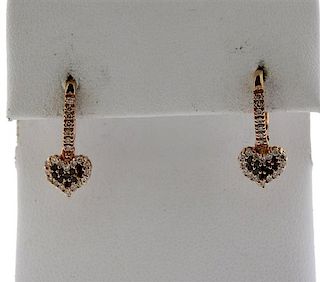 18K Gold White Black Diamond Heart Earrings