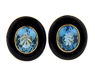 14K Gold Topaz Onyx Earrings