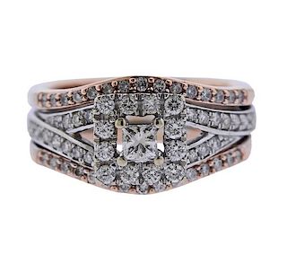 Gold Diamond Engagement Bridal Ring Set