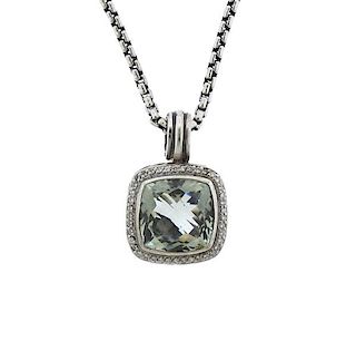 David Yurman Albion Prasiolite Diamond  Silver Gold Pendant Necklace