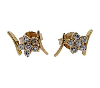 14K Gold Diamond Flower Stud Earrings