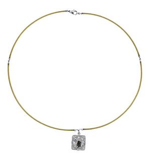 Charriol 18k Gold Steel Diamond White Topaz Pendant Necklace
