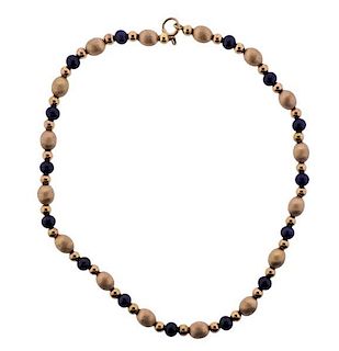 14k Gold Lapis Bead Necklace