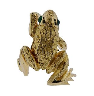 18K Gold Green Stone Frog Ring