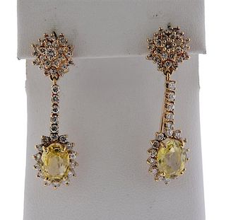 14K Gold Diamond Yellow Sapphire Night Day Earrings
