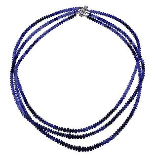 14k Gold 376ctw Sapphire Bead Necklace 