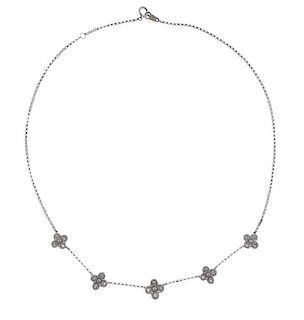 Platinum Diamond Flower Station Necklace 