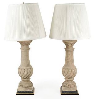 Pair of Neoclassical Cast Stone Form Table Lamps