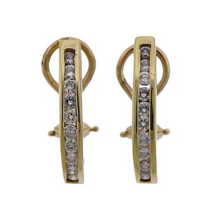 14k Gold Diamond Hoop Earrings 