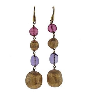 Marco Bicego 18K Gold Pink Purple Stone Drop Earrings