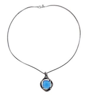 David Yurman Infinity Sterling Blue Stone Pendant Necklace