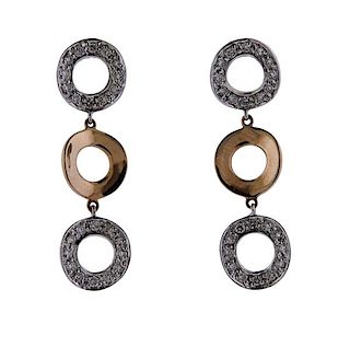 18k Gold Diamond Circle Drop Earrings 