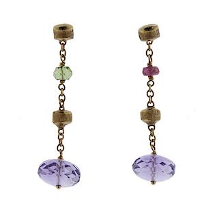 Marco Bicego 18K Gold Green Purple Stone Drop Earrings
