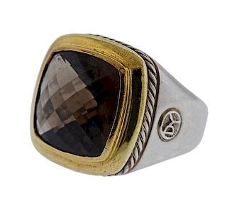 David Yurman Albion 18K Gold Silver Brown Stone Ring