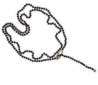 18k Gold Garnet Bead Lariat Long Necklace 