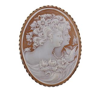 Large 14K Gold Shell Cameo Brooch Pendant