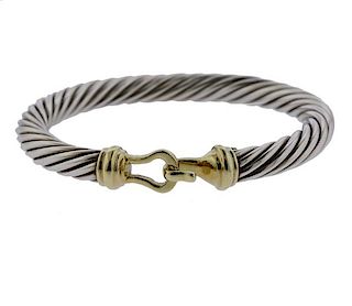David Yurman 14K Gold Silver Cable Buckle Bracelet