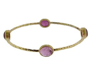 18k Gold Pink Tourmaline Bangle Bracelet 